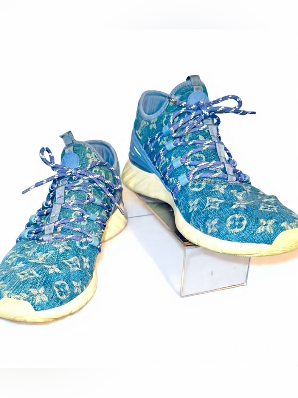 Louis Vuitton Denim Monogram Sneakers Blue Women 9 Men 8